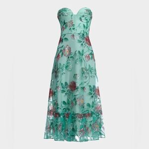 Dress the Population Lauren Flounce Floral Sequin Corset Midi Dress